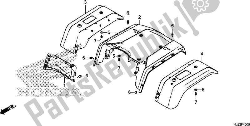 Tutte le parti per il Parafango Posteriore del Honda SXS 500M Pioneer 500 2020