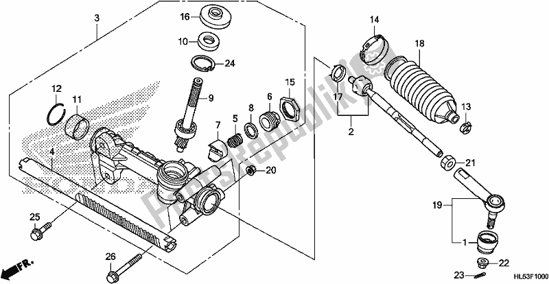 All parts for the Steering Gear Box/tie Rod of the Honda SXS 500M Pioneer 500 2020