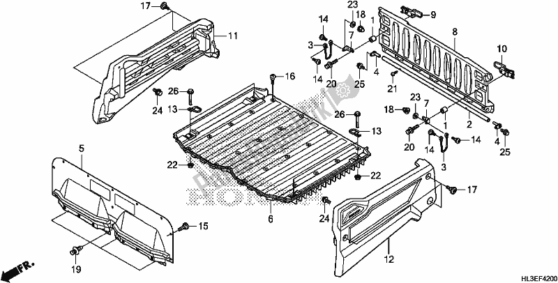 Alle onderdelen voor de Bed Plate/rear Gate van de Honda SXS 700M2P 2020