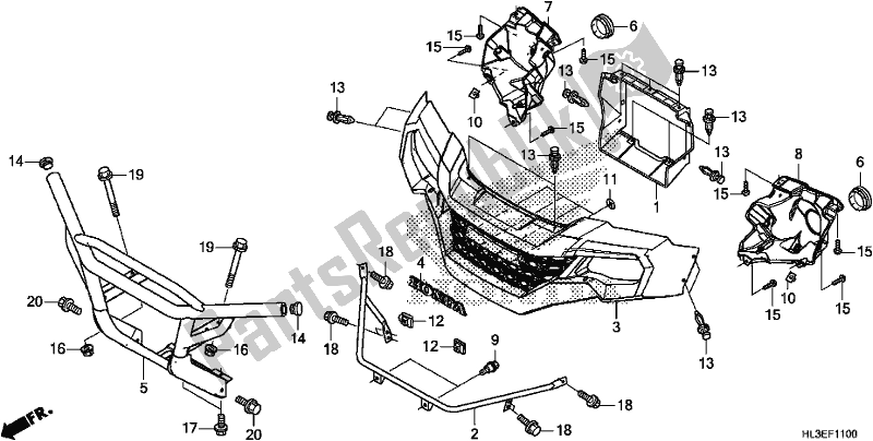 All parts for the Front Grille/front Bumper of the Honda SXS 700M2P 2020