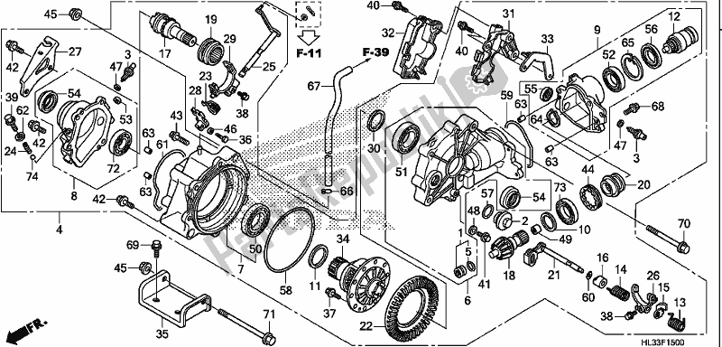 Alle onderdelen voor de Voorste Eindversnelling van de Honda SXS 700M4P 2017