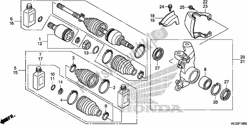 Alle onderdelen voor de Front Knuckle/front Driveshaft van de Honda SXS 700M4P 2017