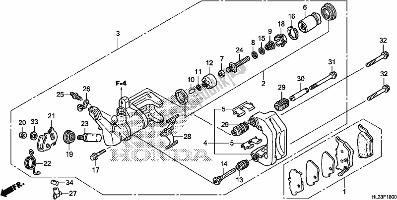 All parts for the Rear Brake Caliper of the Honda SXS 700M4P 2018