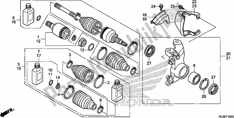 Alle onderdelen voor de Front Knuckle/front Driveshaft van de Honda SXS 700M4P 2020