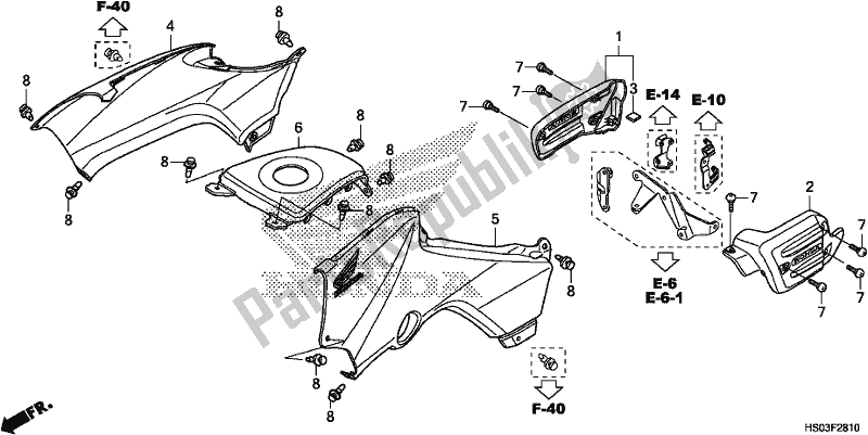 Alle onderdelen voor de Side Cover/tank Cover van de Honda TRX 250 TM 2018