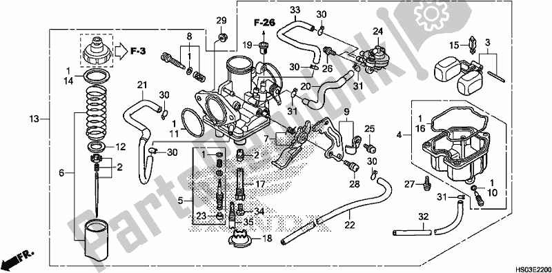 All parts for the Carburetor of the Honda TRX 250 TM1 TM 2019
