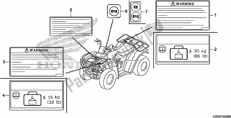 All parts for the Caution Label of the Honda TRX 250 TM1 TM 2019