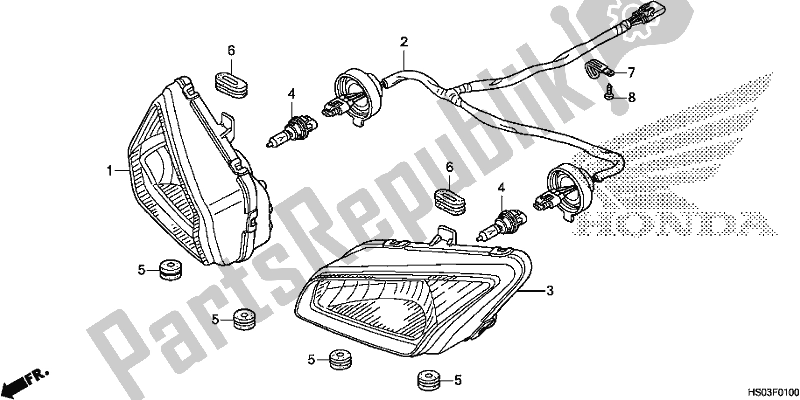 All parts for the Headlight of the Honda TRX 250 TM1 TM 2019