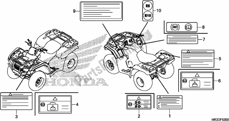 Wszystkie części do Etykieta Ostrzegawcza Honda TRX 420 FA1 2020