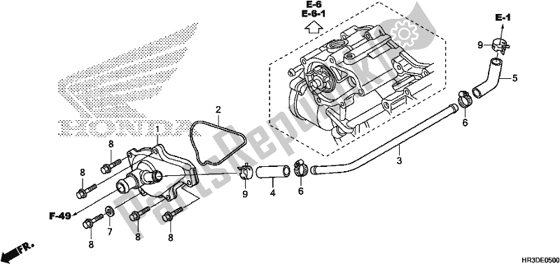 All parts for the Water Pump Cover of the Honda TRX 420 FA1 2020
