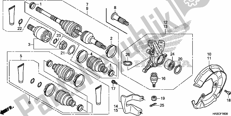 All parts for the Front Knuckle/front Drive Shaft of the Honda TRX 420 FA2 2019