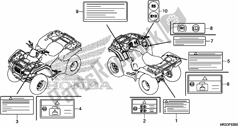 All parts for the Caution Label of the Honda TRX 420 FA2 2020