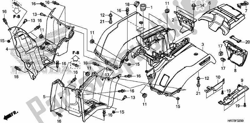 Alle onderdelen voor de Achterspatbord van de Honda TRX 420 FA6 2018