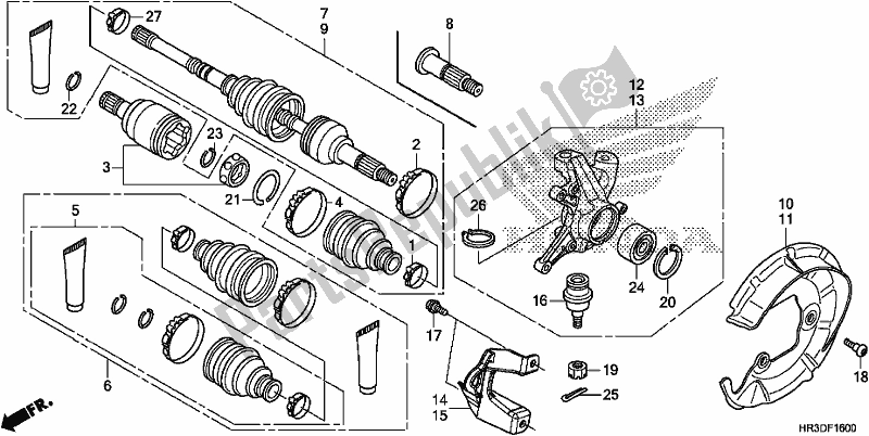 Alle onderdelen voor de Front Knuckle/front Drive Shaft van de Honda TRX 420 FE1 2020