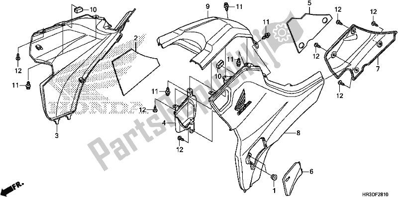 Alle onderdelen voor de Side Cover/tank Cover van de Honda TRX 420 FE1 2020