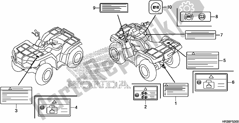 Alle onderdelen voor de Waarschuwingsetiket van de Honda TRX 420 FM1 2018