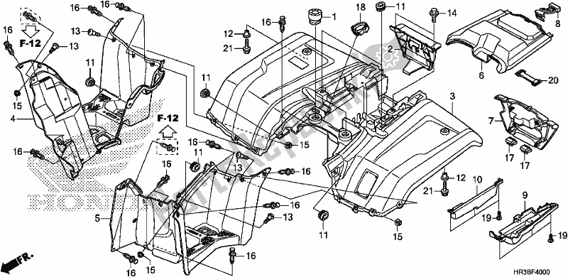 Alle onderdelen voor de Achterspatbord van de Honda TRX 420 FM1 2018