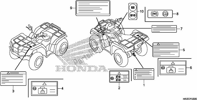 Alle onderdelen voor de Waarschuwingsetiket van de Honda TRX 420 FM1 2019