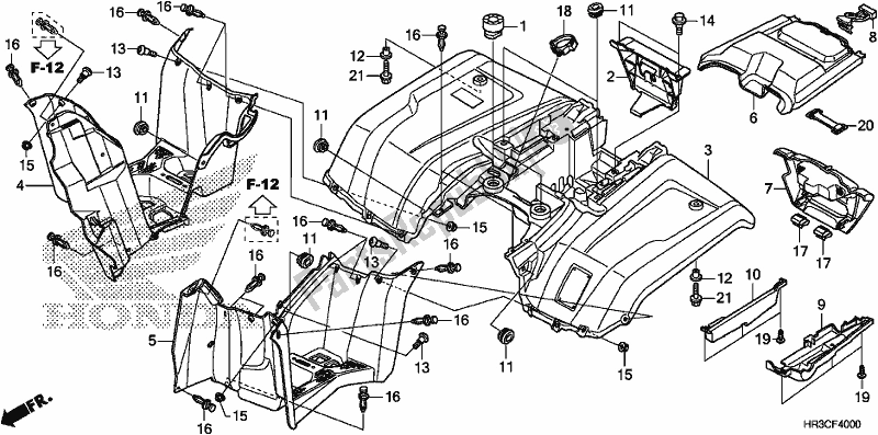 All parts for the Rear Fender of the Honda TRX 420 FM1 2019