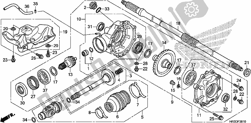 Alle onderdelen voor de Achterste Versnelling van de Honda TRX 420 FM1 2020