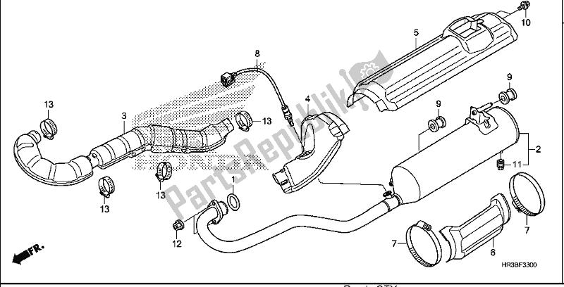 All parts for the Exhaust Muffler of the Honda TRX 420 FM2 2018