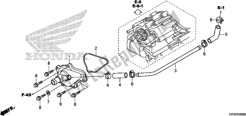 All parts for the Water Pump Cover of the Honda TRX 420 TE1 2020