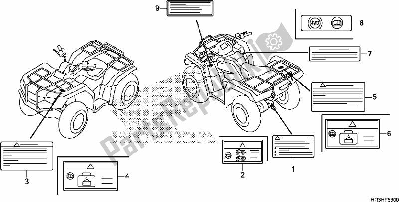 All parts for the Caution Label of the Honda TRX 420 TM1 2017