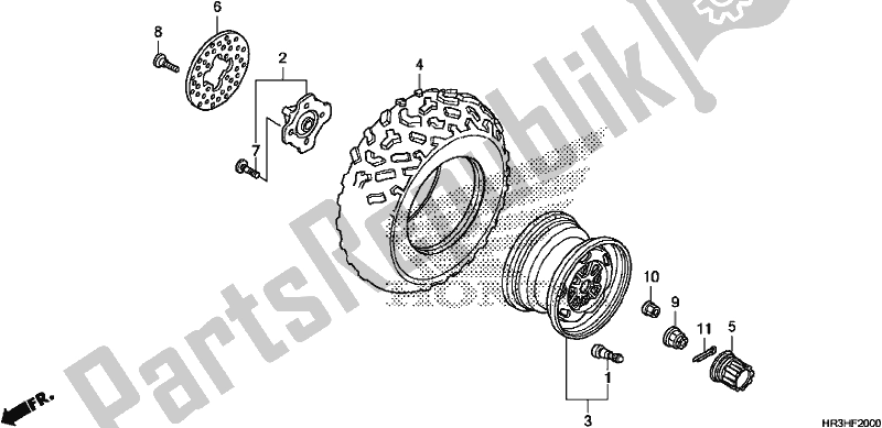 All parts for the Front Wheel of the Honda TRX 420 TM1 2017