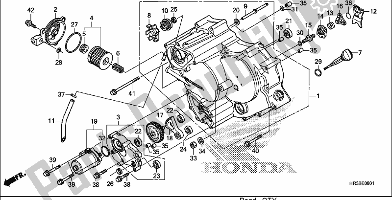 Alle onderdelen voor de Voorste Carterdeksel van de Honda TRX 420 TM1 2018