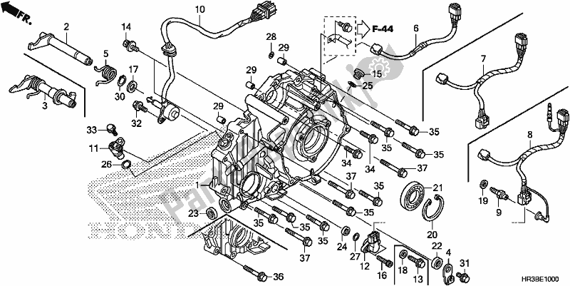 Alle onderdelen voor de Achterste Carterdeksel van de Honda TRX 420 TM1 2018