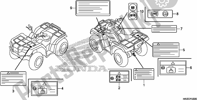 All parts for the Caution Label of the Honda TRX 420 TM1 2019