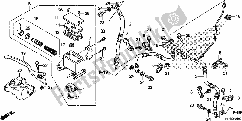Alle onderdelen voor de Voorremhoofdcilinder van de Honda TRX 420 TM1 2019