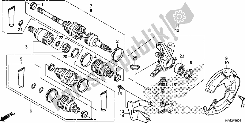 Alle onderdelen voor de Front Knuckle/front Drive Shaft van de Honda TRX 500 FA6 2017