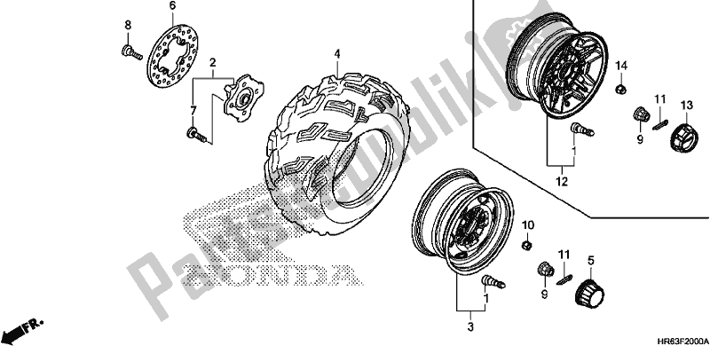 All parts for the Front Wheel of the Honda TRX 500 FA6 2017