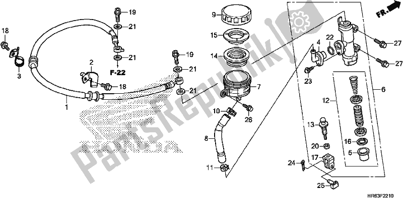 All parts for the Rear Brake Master Cylinder of the Honda TRX 500 FA6 2017