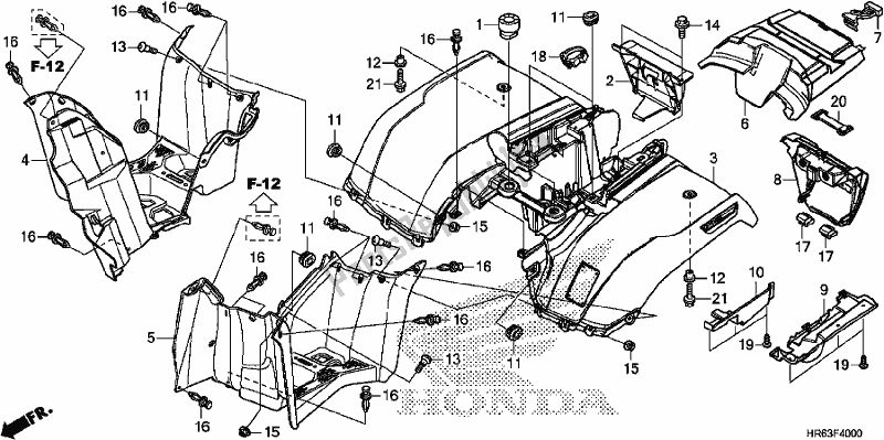 Tutte le parti per il Parafango Posteriore del Honda TRX 500 FA6 2017