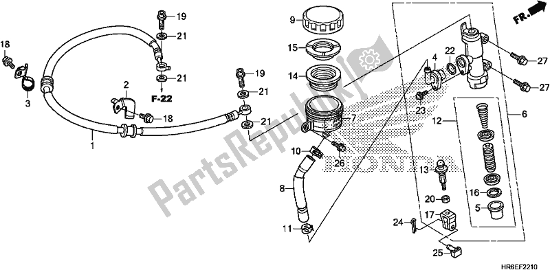 All parts for the Rear Brake Master Cylinder of the Honda TRX 500 FA6 2018
