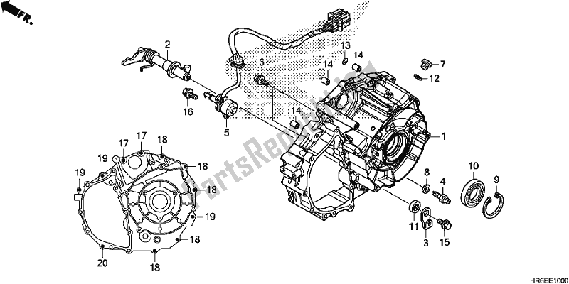 All parts for the Rear Crankcase Cover of the Honda TRX 500 FA6 2018