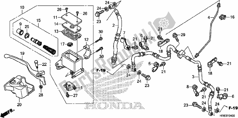Wszystkie części do G?ówny Cylinder Hamulca Przedniego Honda TRX 500 FA7 2017