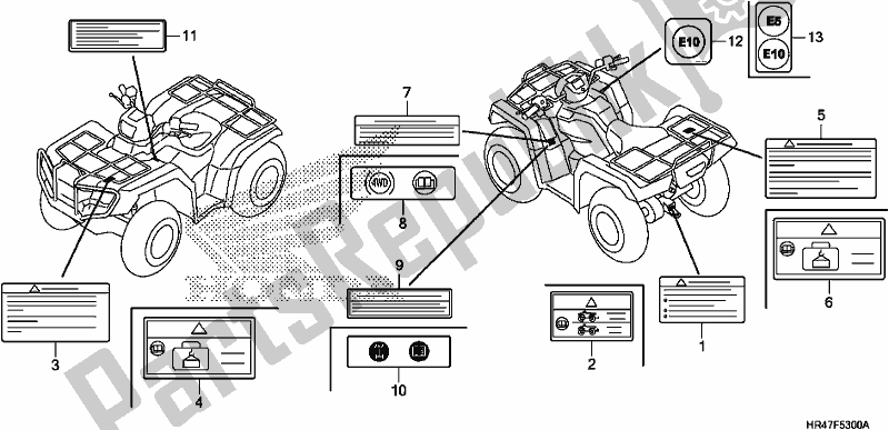 All parts for the Caution Label of the Honda TRX 500 FM2 2018