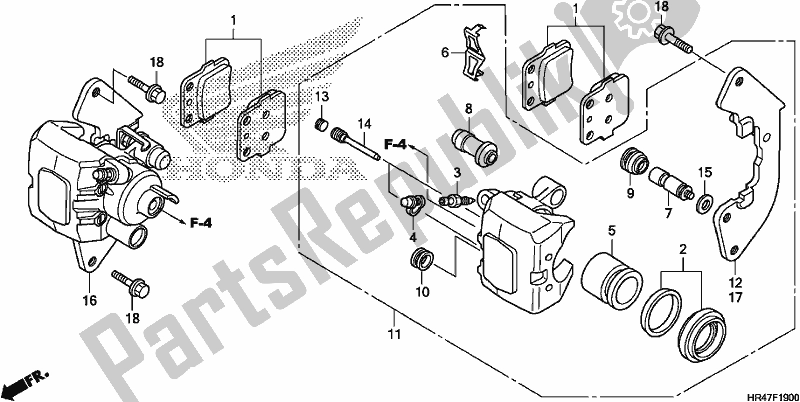 All parts for the Front Brake Caliper of the Honda TRX 500 FM2 2018