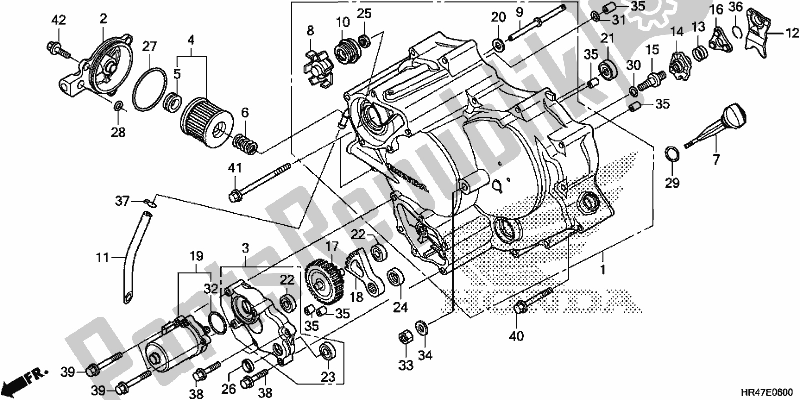 All parts for the Front Crankcase Cover of the Honda TRX 500 FM2 2018