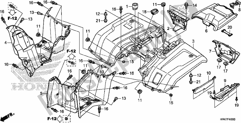 All parts for the Rear Fender of the Honda TRX 500 FM2 2018