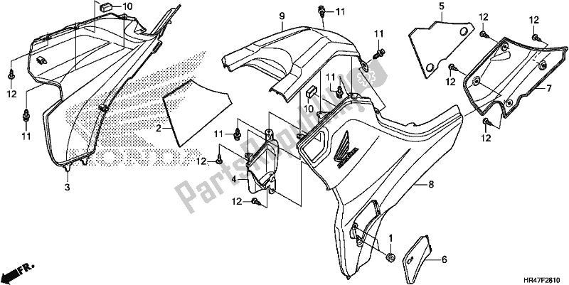 All parts for the Side Cover/tank Cover of the Honda TRX 500 FM2 2019