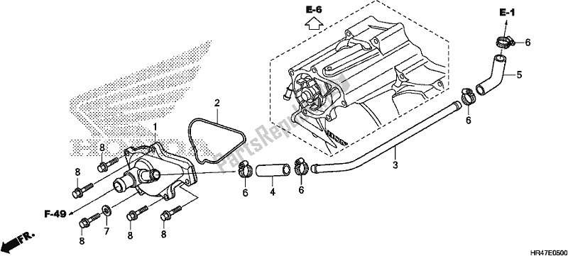 All parts for the Water Pump Cover of the Honda TRX 500 FM2 2019