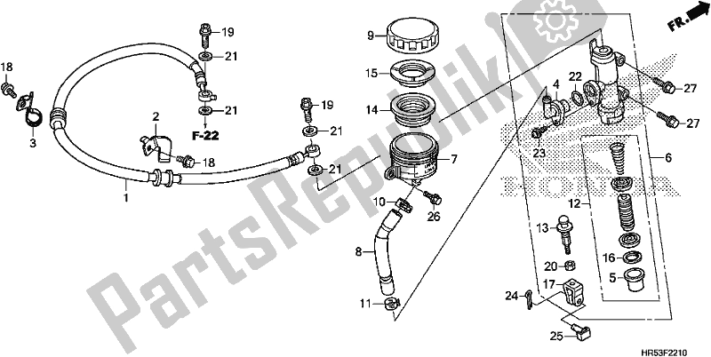 All parts for the Rear Brake Master Cylinder of the Honda TRX 500 FM6 2018