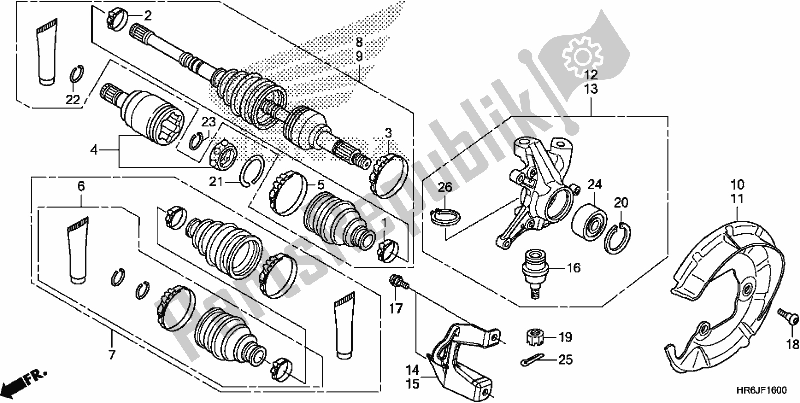 All parts for the Front Knuckle/front Driveshaft of the Honda TRX 520 FA6 2020