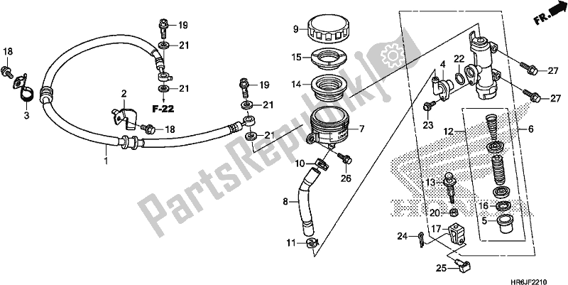 All parts for the Rear Brake Master Cylinder of the Honda TRX 520 FA6 2020