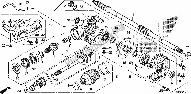 Alle onderdelen voor de Achterste Versnelling van de Honda TRX 520 FE1 2020