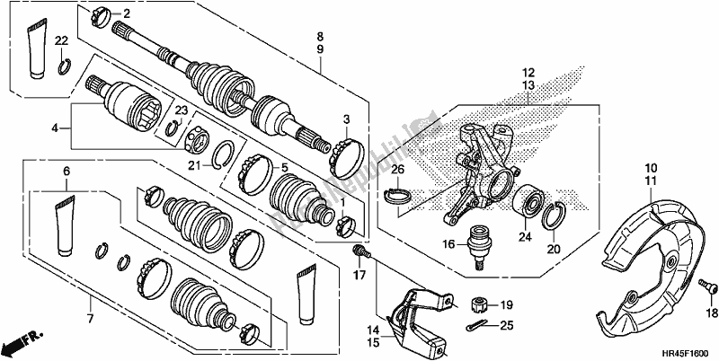 Tutte le parti per il Front Knuckle/front Drive Shaft del Honda TRX 520 FE2 2020